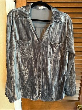 Maurices Shimmery Pewter Gray Velvet-Look Shirt